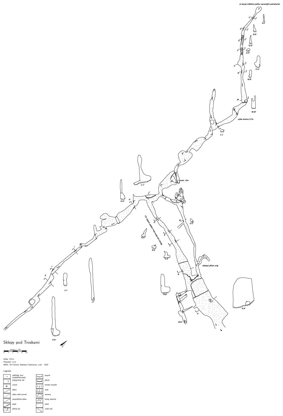 Mapa jeskyně Skelpy pod Troskami